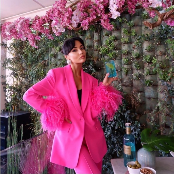 💕💖 HOT ITEM!!! ZARA Hot Pink Blazer with Feather Sleeve!! - Picture 3 of 7